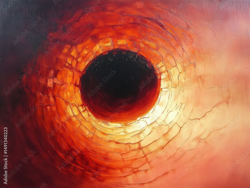 Aufkleber abstract circular pattern with a deep black center surrounded by cracked textured layers in fiery sh