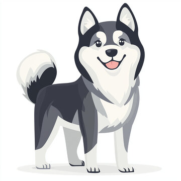 Cute Alusky dog clipart with full body visible, clean vector lines, smooth shading, and flat colors on a white background, charming and simple pet illustration perfect for educational and creative use