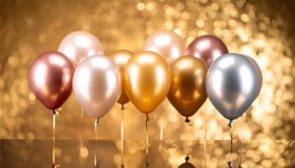 Metallic Balloons with Gold Background.