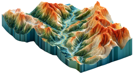 Abstract 3D Mountain Range Landscape Digital Terrain Model Topographic Map Geological Illust