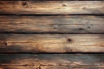 Fototapeta premium close-up view of rustic wooden planks with natural grain and knots in warm brown tones