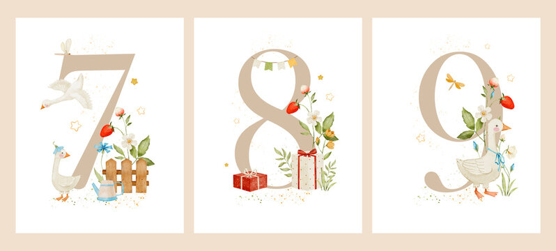 Watercolor milestone cards illustration for kids