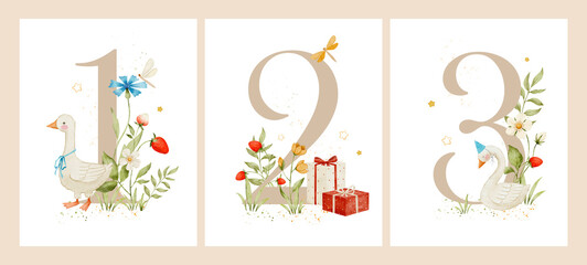 Watercolor milestone cards illustration for kids