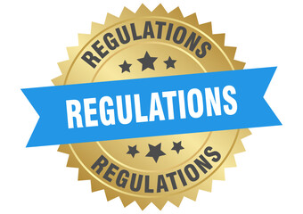 Obraz premium regulations. regulations round blue and gold label isolated on transparent background