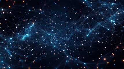 Obraz premium Abstract digital network of interconnected glowing nodes and lines on a dark background representing data flow and connectivity