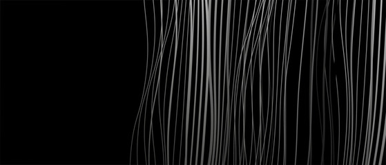 Abstract black background with white lines and waves. Vector illustration of background.