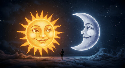Fototapeta premium Sun and Moon Celestial Illustration