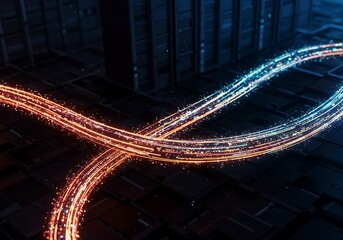 Obraz premium Digital Infinity: Glowing Trails of Data