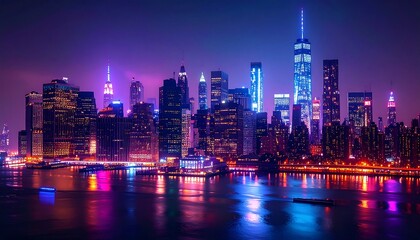 Obraz premium NYC Skyline Night Lightscape.