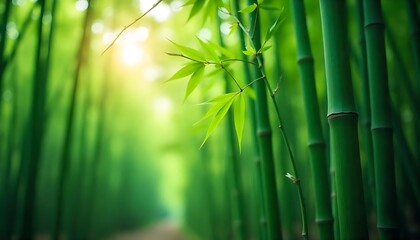 Obraz premium Closeup of Bamboo Forest in Soft Sunlight