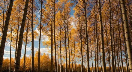 Autumn Aspens with Golden Leaves Under a Blue Sky