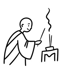 Person offering incense line art