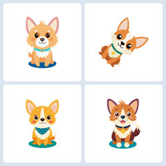 Charming Collection of Four Distinct Cartoon Dog Illustrations for Playful Projects