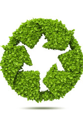 Recycling Symbol Made of Green Leaves Isolated on White Background