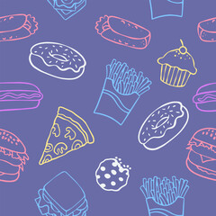 Cute fast food pattern background vector design