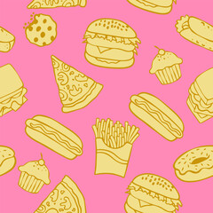 Cute fast food pattern background vector design