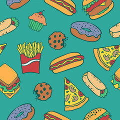 Cute fast food pattern background vector design