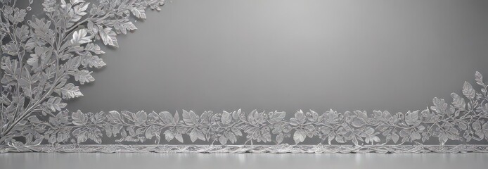 Silver leaf lace border, shimmering metallic backdrop, silver, premium, filigree