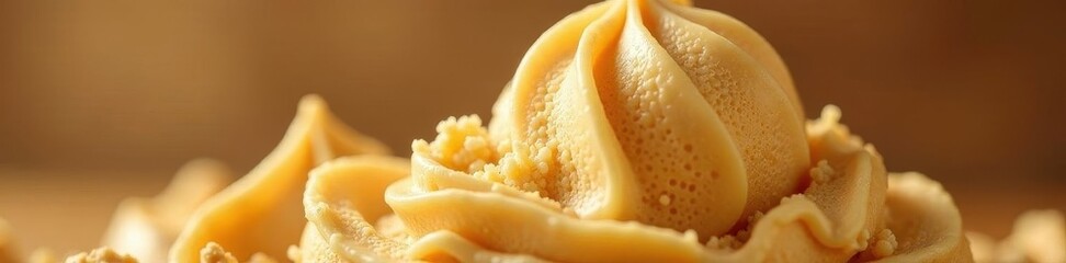 Rich, golden caramel ice cream, smooth texture, butterscotch, food, close up
