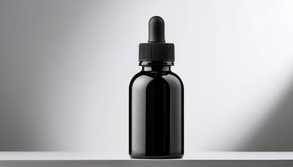 elegant mockup of a sleek black dropper bottle against a minimalistic white background showcasing a modern design perfect for luxury skincare or essential oil products