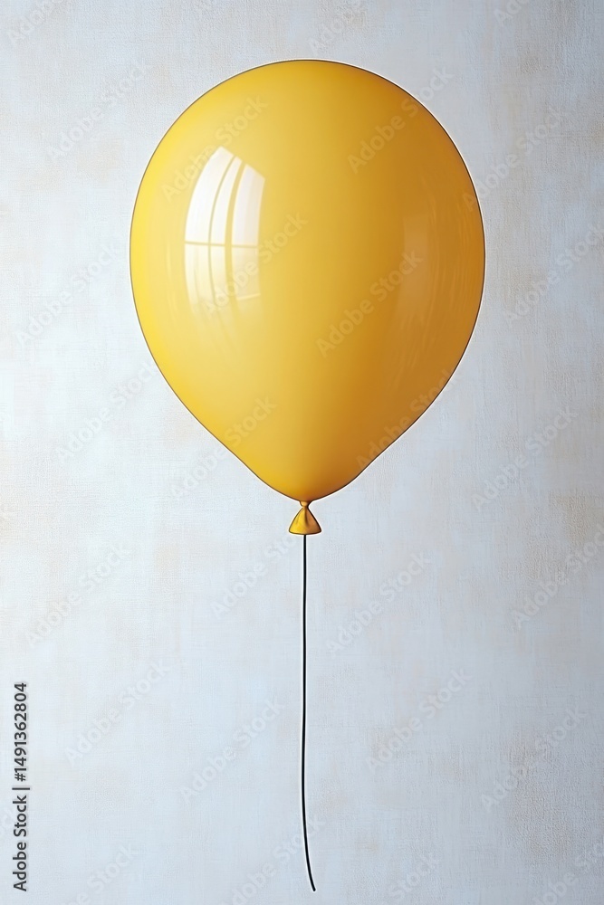 Poster single bright yellow balloon floating against a subtle textured light background with visible window