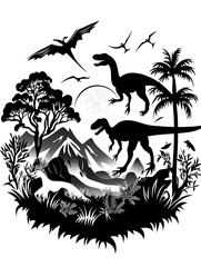 白黒シルエットの恐竜時代