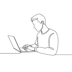 Man using laptop while focused on work in a minimalist style  