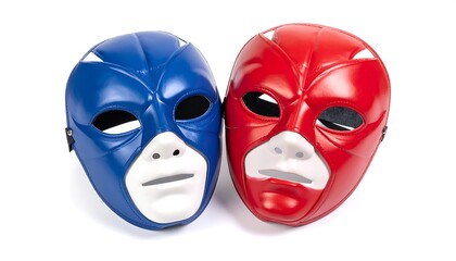 Red and Blue Masks on White.