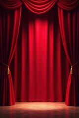 Crimson velvet stage curtains, single spotlight , showbiz, stage