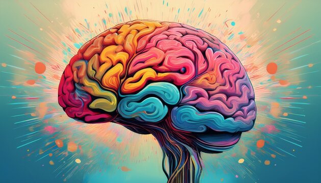 surrealist minimalist magazine cover exploring the themes of the brain with vibrant colors and imaginative design