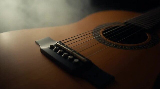 A Single String is Missing on Classic Guitar in Smoke Ambiance