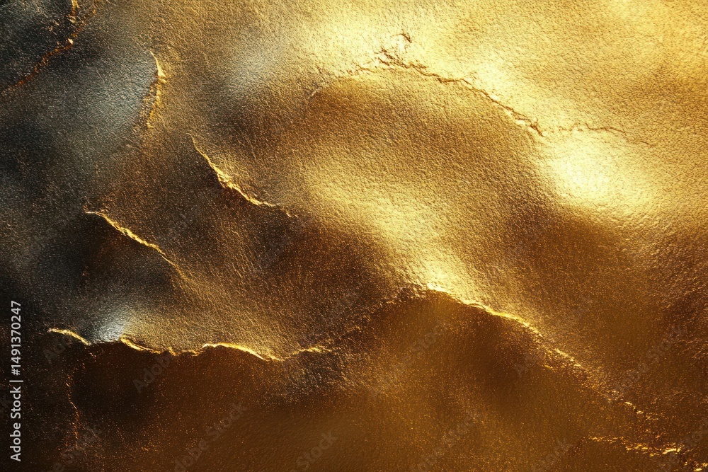 Poster close-up view of a textured surface with golden and dark bronze metallic colors highlighting rough a
