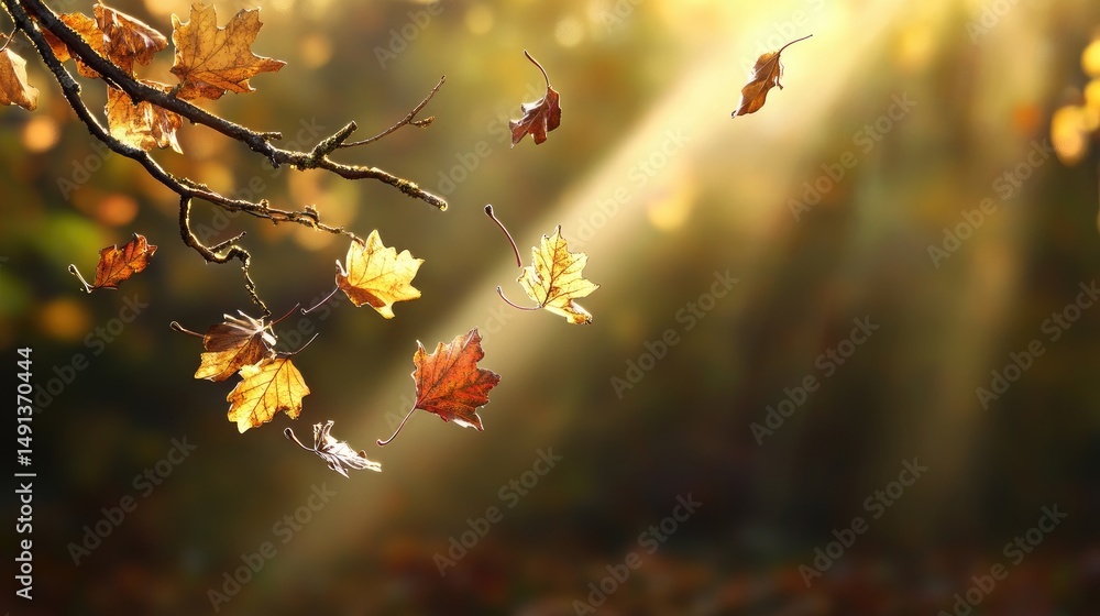 Poster autumn magic captured in gentle branches with golden and red leaves swaying softly in the breeze