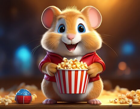 Niedlicher Hamster mit Popcorn