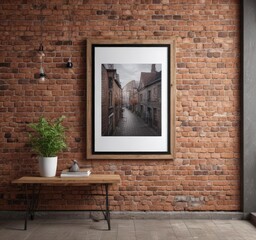Cozy home interior, poster mockup on brick wall with clips, style, white
