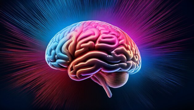 creative and imaginative minimalist magazine cover featuring a brain against a surreal backdrop emphasizing color and light collision