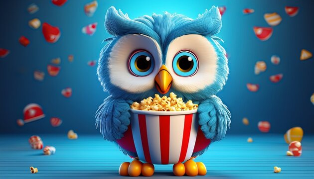 Niedliche Eule mit Popcorn