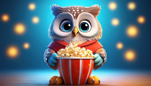 Niedliche Eule mit Popcorn