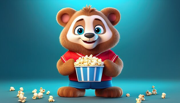 Niedlicher Grizzly mit Popcorn