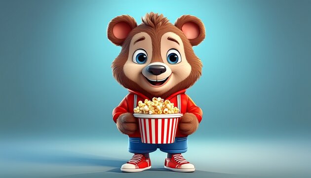 Niedlicher Grizzly mit Popcorn