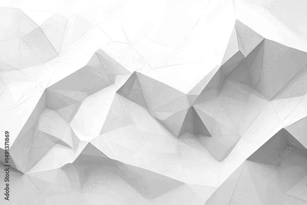 Poster abstract geometric mountain range with sharp faceted shapes and gradient shading in shades of gray a