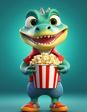 Niedliches Krokodil mit Popcorn