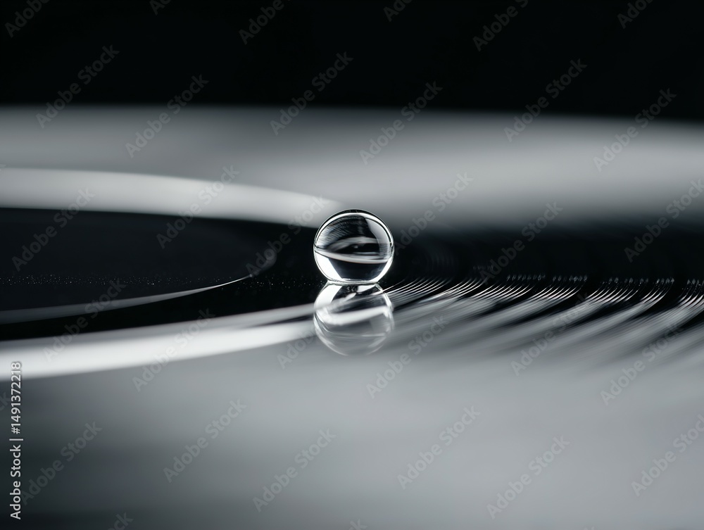 Poster close-up of a transparent sphere on a dark surface.