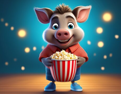 Niedliches Wildschwein mit Popcorn