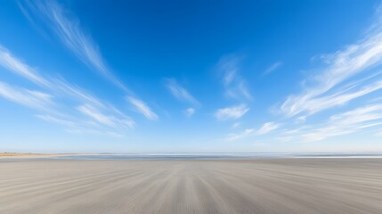 Naklejka premium Serene Beach Landscape with Cirrus Clouds and Sandy Shore