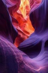 Obraz premium Vibrant narrow canyon walls with smooth flowing textures in shades of purple, orange, and red forming an abstract natural rock formation