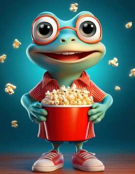Kleiner Frosch mit Popcorn