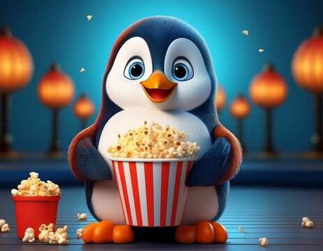 Pinguin mit Popcorn