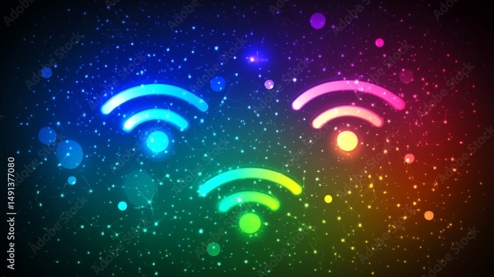 Aufkleber an artistic representation of the concept of wireless communication, featuring interconnected nodes 