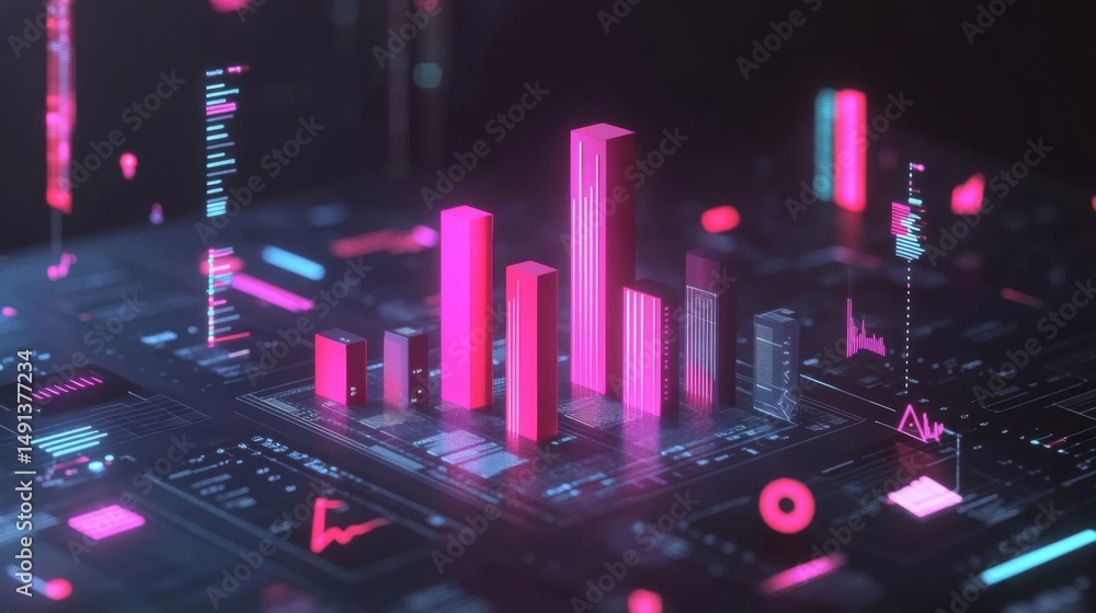 Leinwandbilder a d bar graph representing financial data growth, set against a dark background with a digital inter